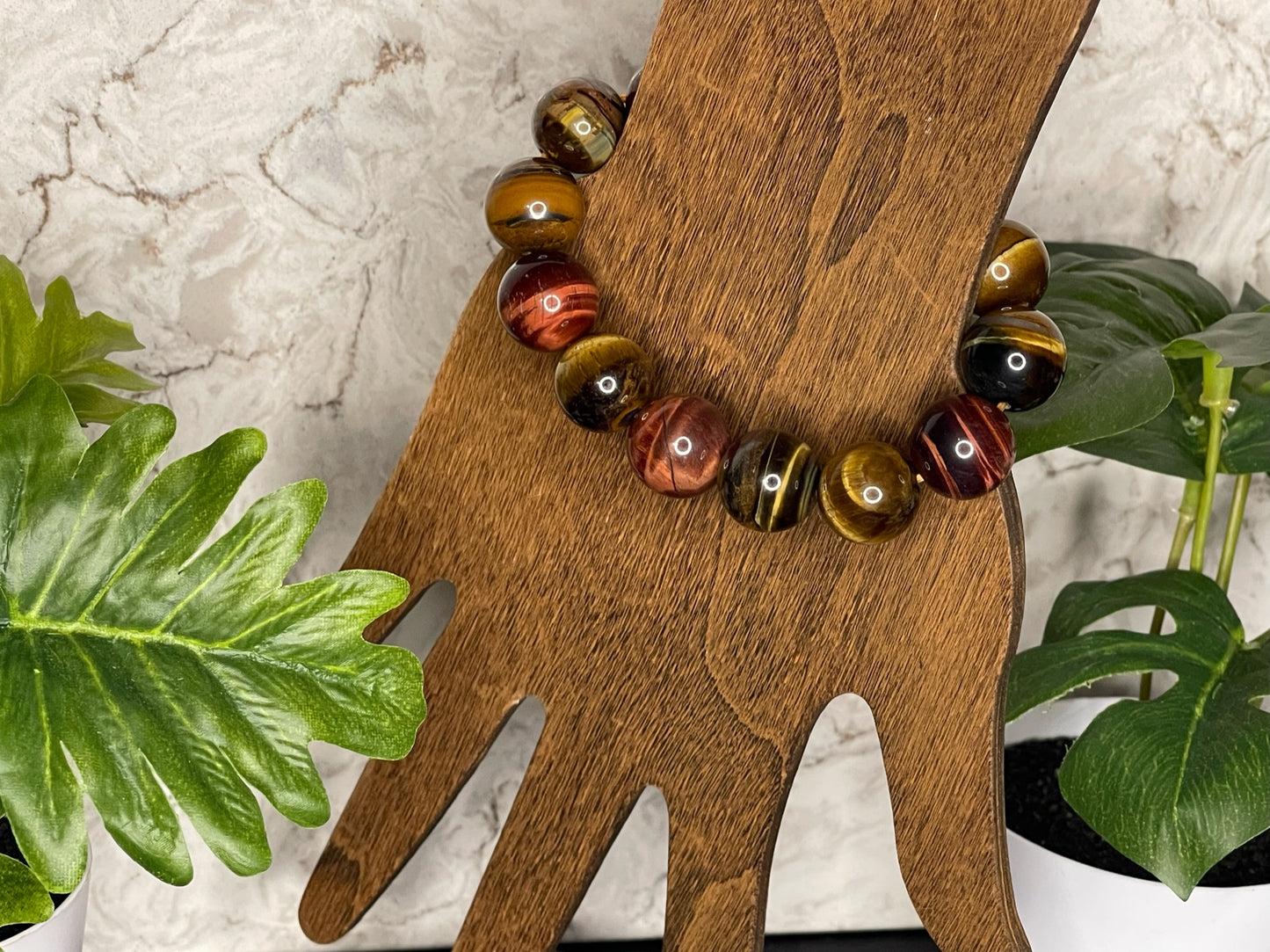 Multi Colored Tiger Eye Bracelet Big Bead 14mm