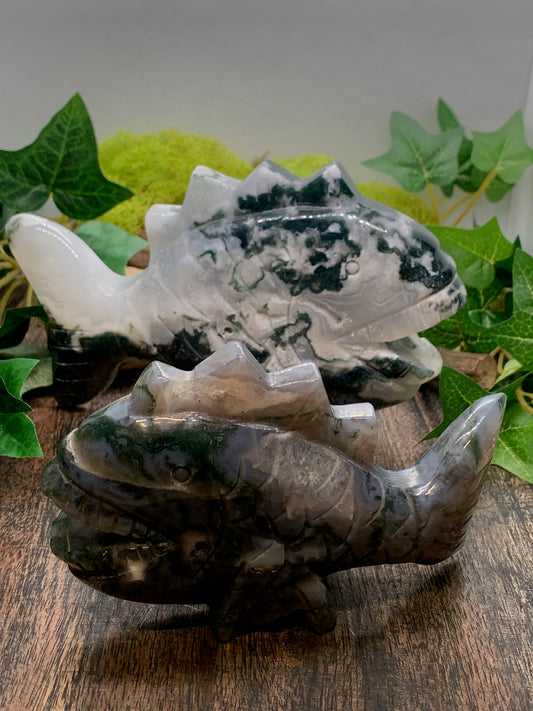 Moss Agate Fish Carving