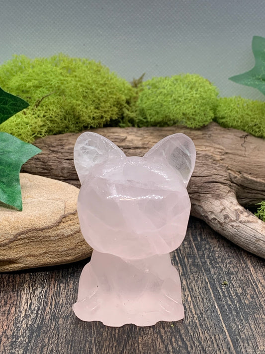 Rose Quartz French Bulldog Carving