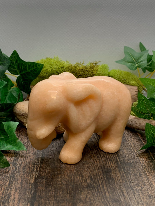 Orange Calcite Elephant Carving