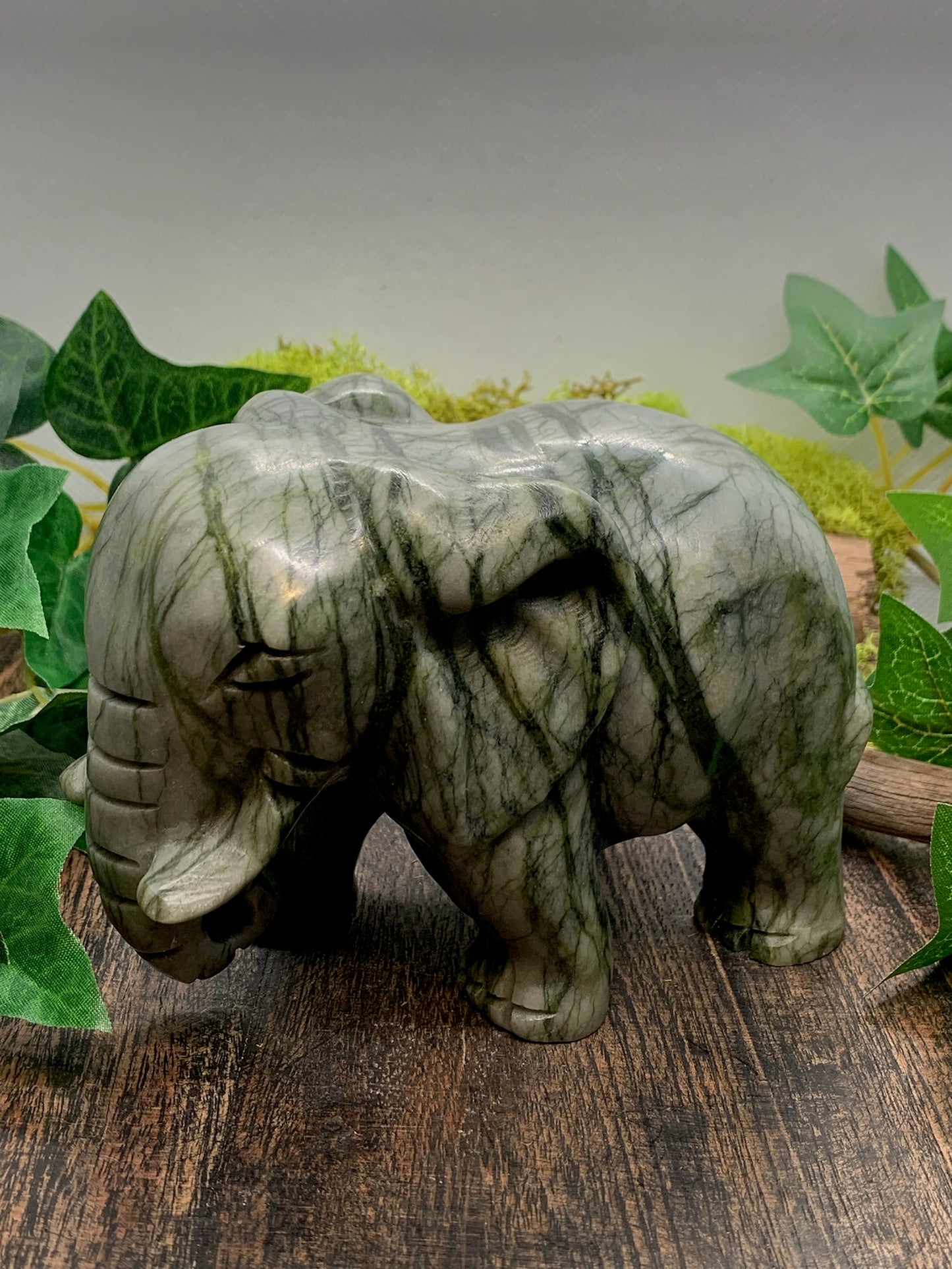 Green Lace Jasper Elephant Carving