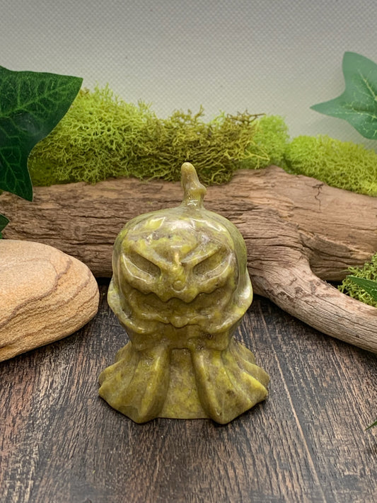 Green Serpentine Pumpkin Character Carving