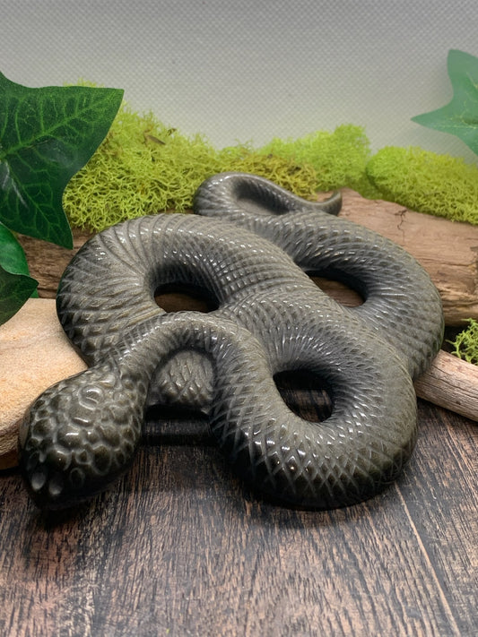 Golden Obsidian Snake Carving