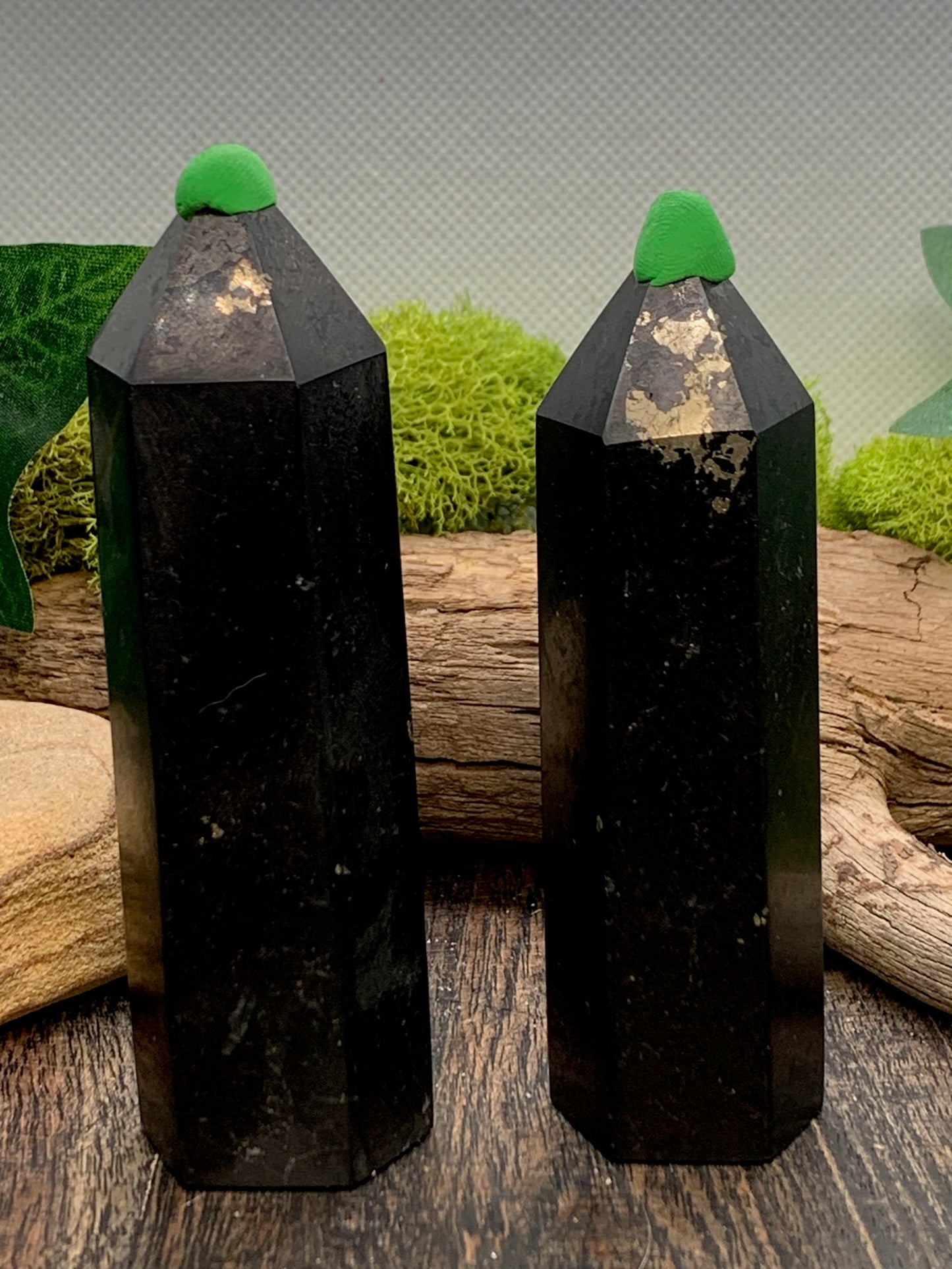 Black Tourmaline with pyrite tower