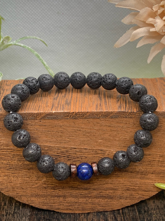 Lava Stone Bracelet with Lapis Bead