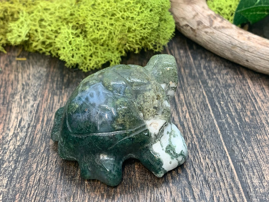 Moss Agate Turtle Carving