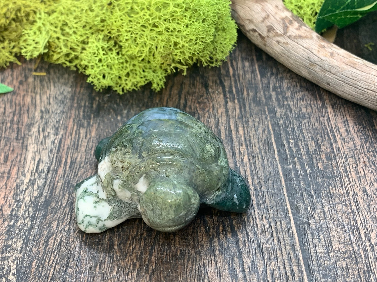 Moss Agate Turtle Carving