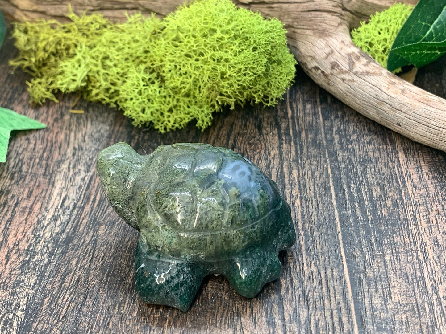 Moss Agate Turtle Carving