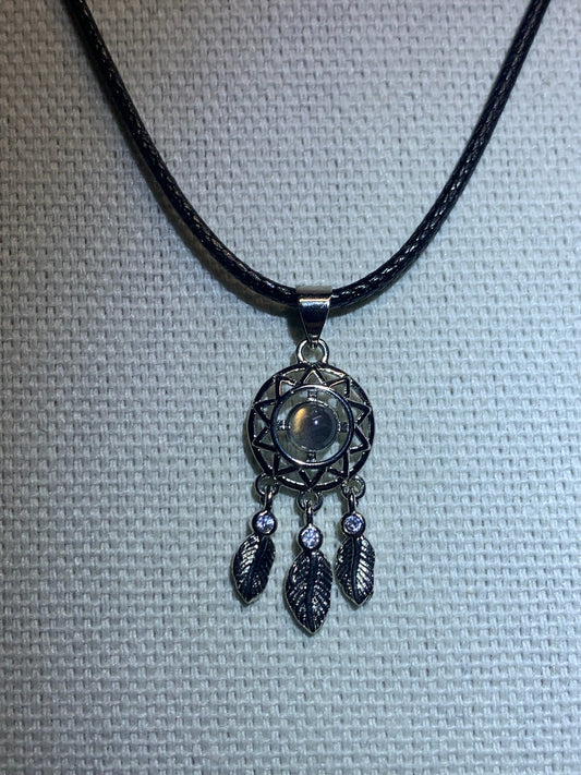 Labradorite Feather Dreamcatcher Pendant Necklace