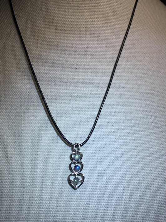 Labradorite Triple Heart Pendant Necklace