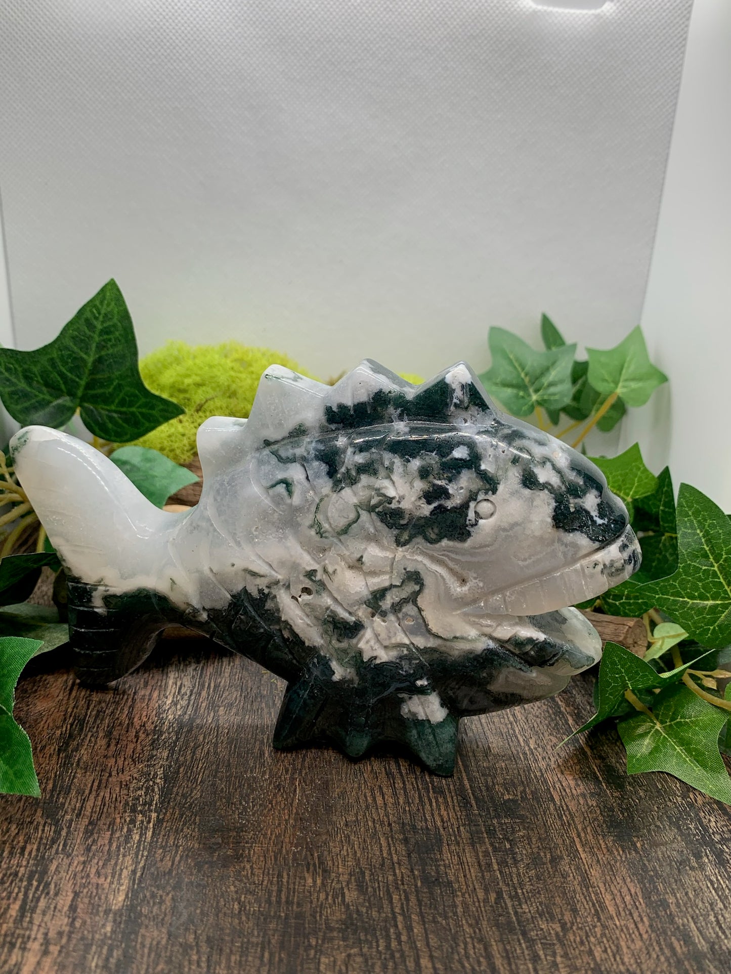 Moss Agate Fish Carving