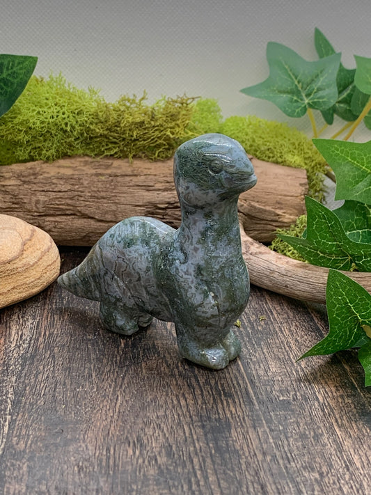 Moss Agate Dino Carving