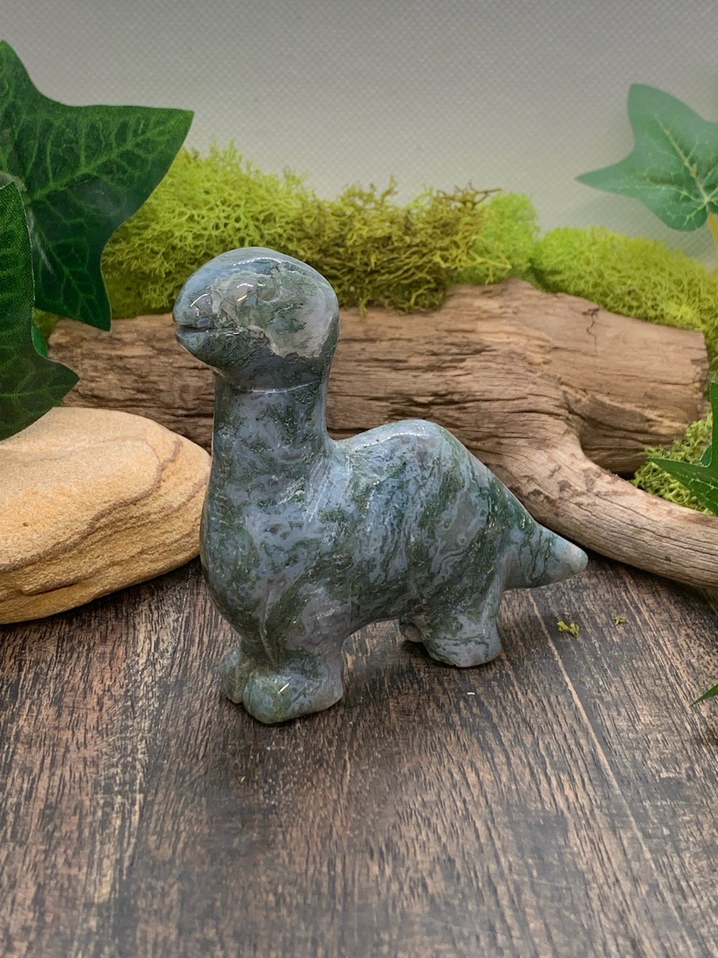 Moss Agate Dino Carving