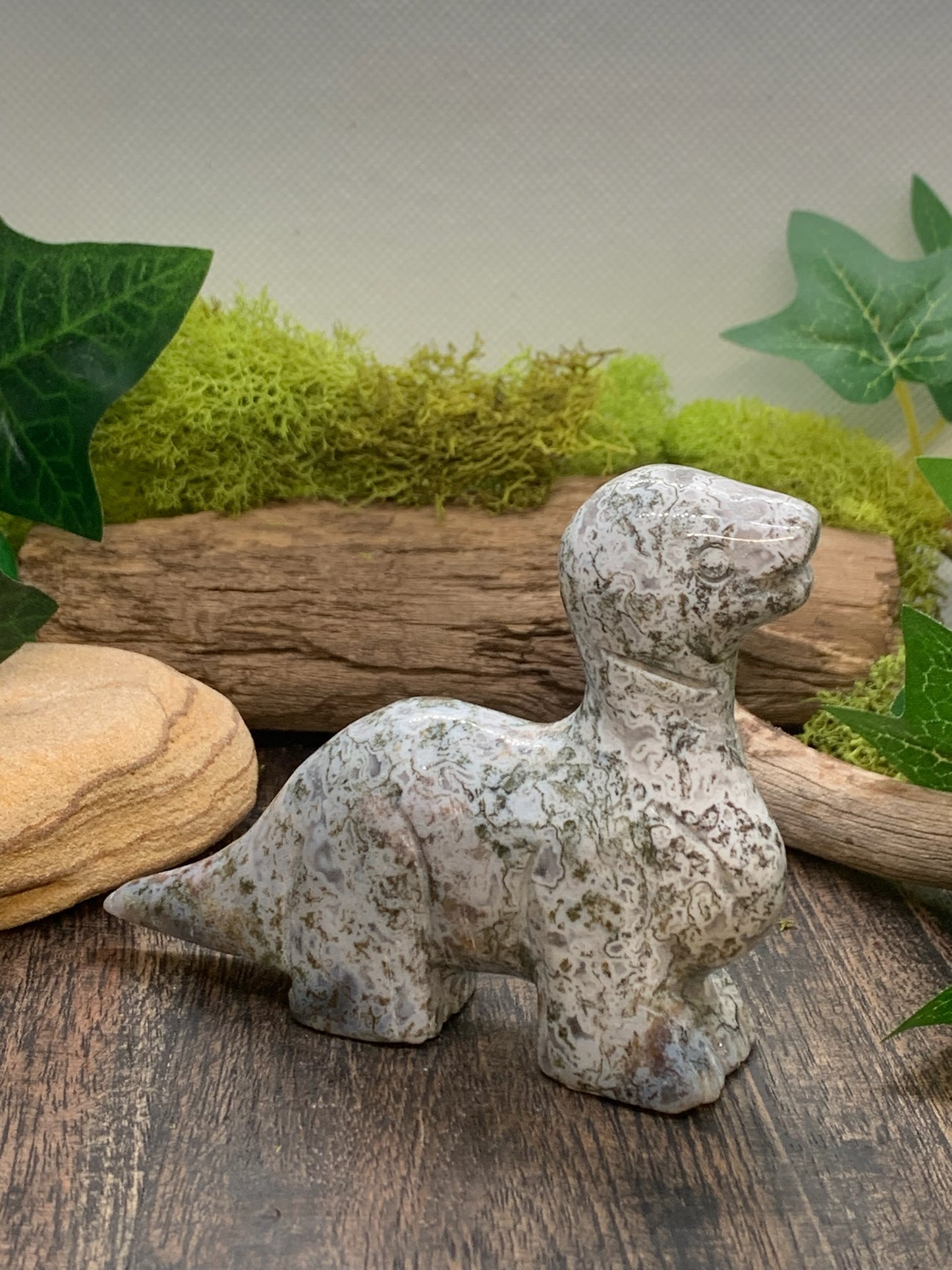 Moss Agate Dino Carving