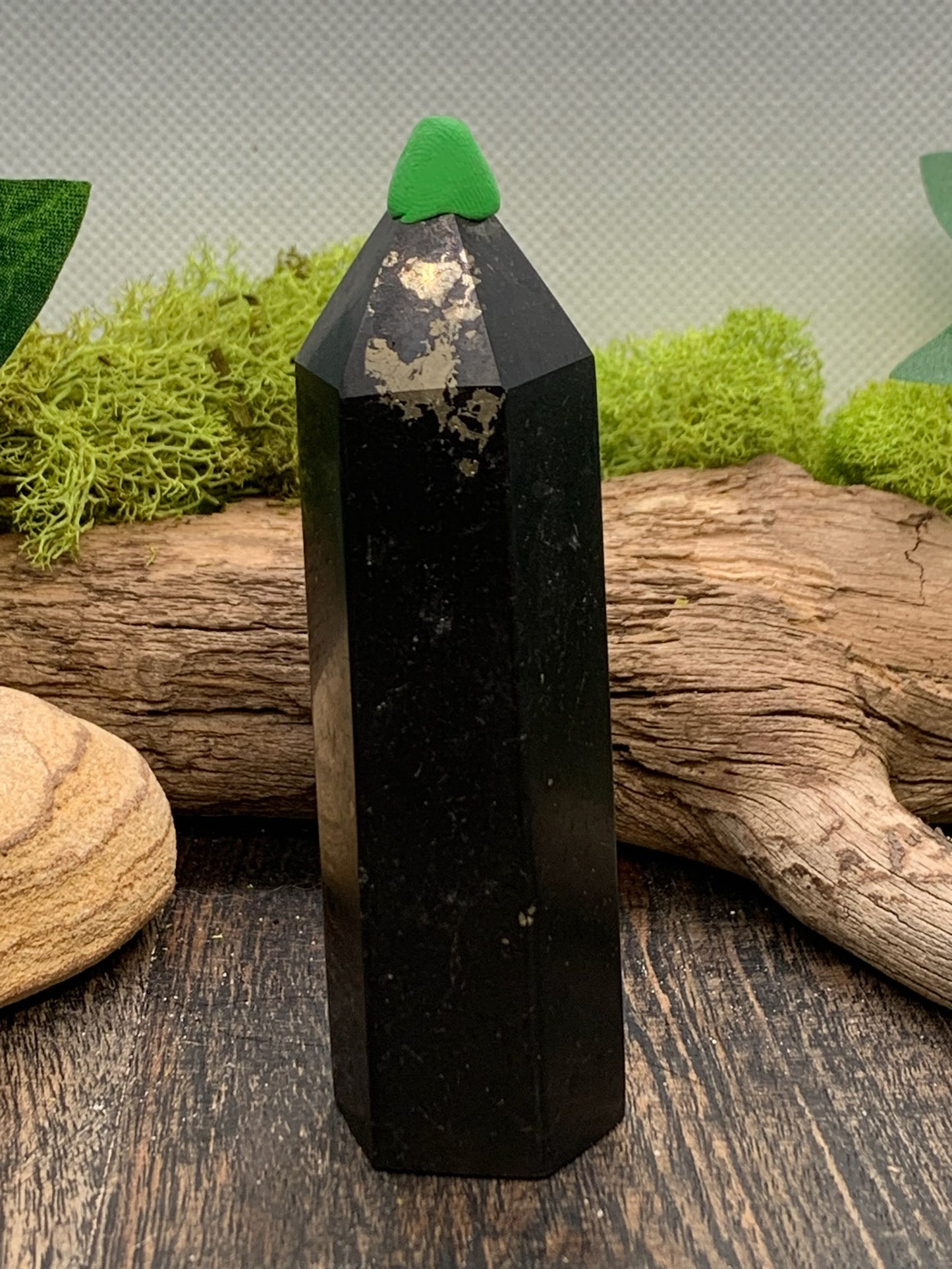 Black Tourmaline with pyrite tower