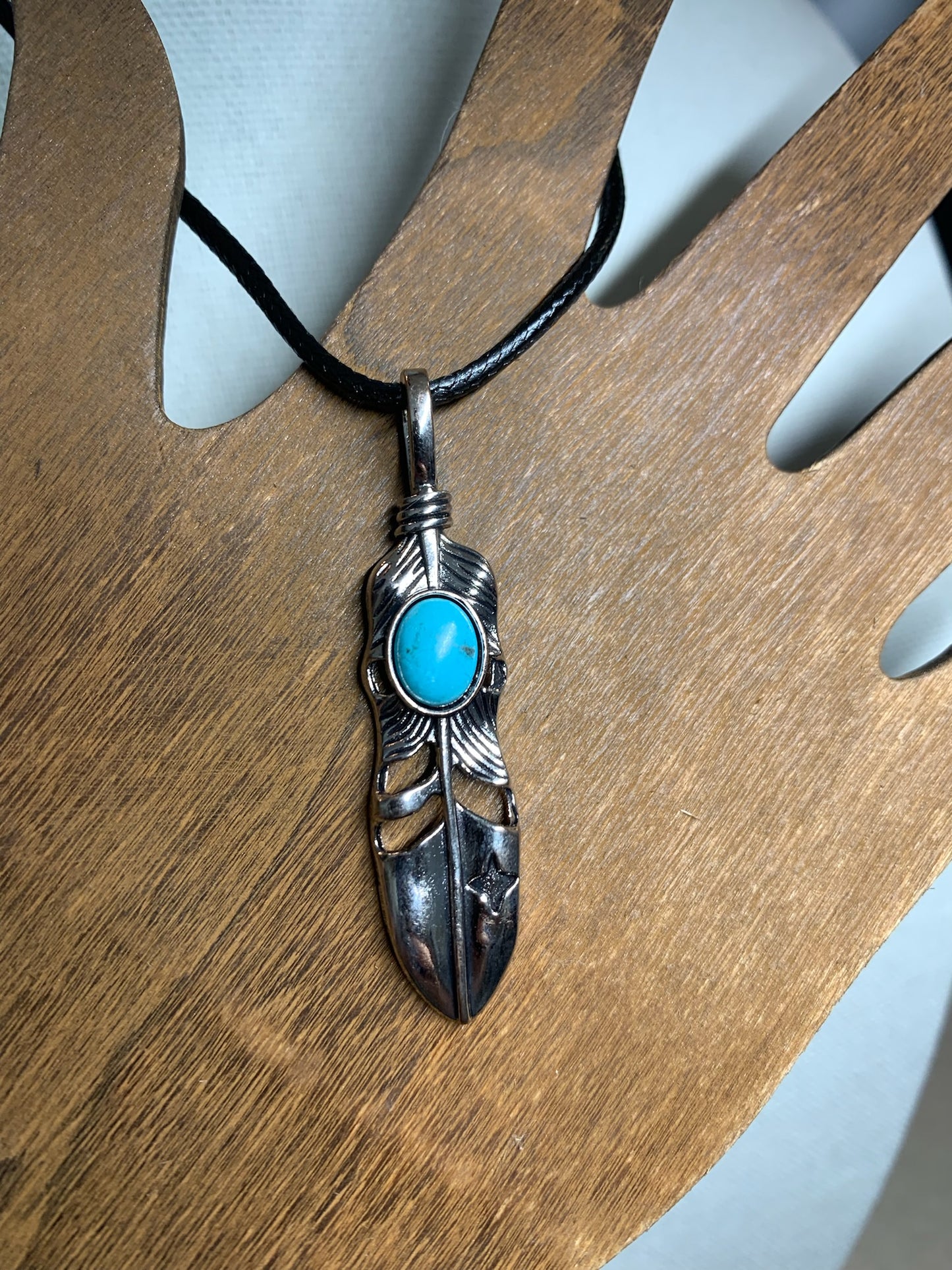 Feather Pendant on cord necklace